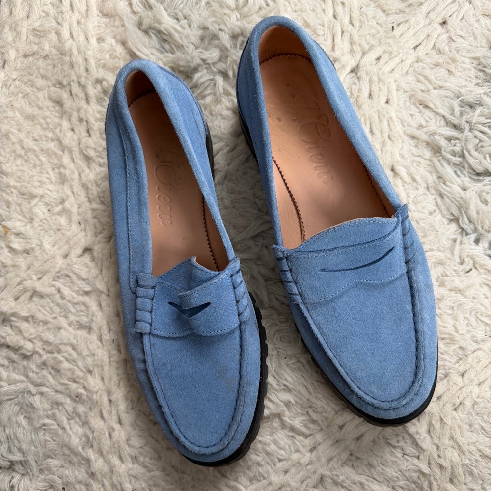 J. Crew Winona Blue Suede Lug Sole Penny Loafers